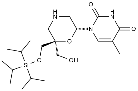 1-[(2R,6S)-6-(hydroxymethyl)-6-{[(tris(propan-2-yl)silyl)oxy]methyl}morpholin-2-yl]-5-methyl-1,2,3,4-tetrahydropyrimidine-2,4-dione Struktur