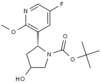 tert-butyl (2R)-2-(5-fluoro-2-methoxy-3-pyridyl)-4-hydroxy-pyrrolidine-1-carboxylate Struktur