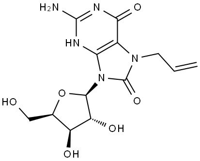 7-Allyl-7,8-dihydro-8-oxo-9-(beta-D-xylofuranosyl) guanine Struktur