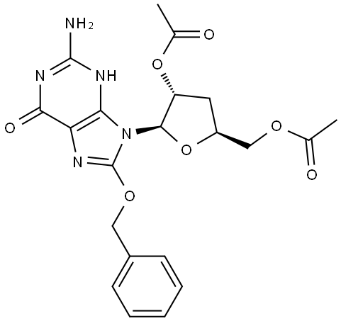 2’,3’-Di-O-acetyl-8-benzyloxy-3’-deoxy guanosine Struktur