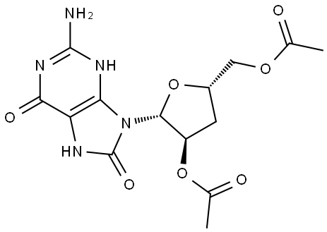 3’-Deoxy-2’,5’-di-O-acetyl-8-hydroxyguanosine Struktur