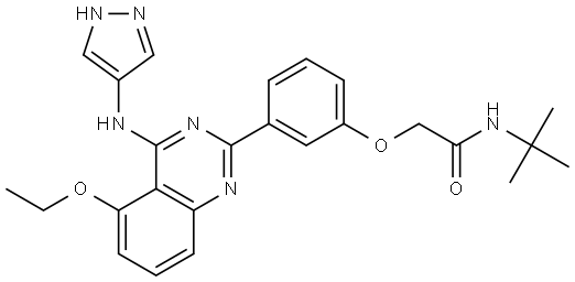 N-tert-butyl-2-[3-[5-ethoxy-4-(1H-pyrazol-4-ylamino)quinazolin-2-yl]phenoxy]acetamide Struktur