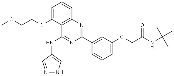 N-tert-butyl-2-[3-[5-(2-methoxyethoxy)-4-(1H-pyrazol-4-ylamino)quinazolin-2-yl]phenoxy]acetamide Struktur