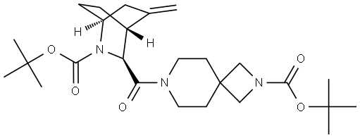 tert-butyl 7-[(1S,3S,4R)-2-(tert-butoxycarbonyl)-5-methylidene-2-azabicyclo[2.2.2]octane-3-carbonyl]-2,7-diazaspiro[3.5]nonane-2-carboxylate Struktur