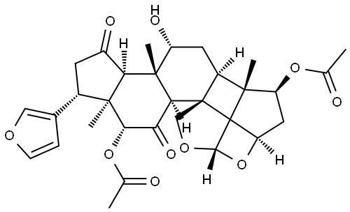 4H-2,4a-(Epoxymethano)-1,4-ethanocyclopenta[5,6]naphtho[1,2-c]pyran-5,9(2H,4bH)-dione, 6,15-bis(acetyloxy)-7-(3-furanyl)decahydro-10-hydroxy-1,6a,9b-trimethyl-, (1R,2S,4R,4aS,4bS,6R,6aS,7S,9aS,9bS,10R,11aR,15S)- (9CI) Struktur