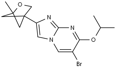 6-bromo-7-isopropoxy-2-(1-methyl-2-oxabicyclo[2.1.1]hexan-4-yl)imidazo[1,2-a]pyrimidine Struktur