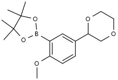 2-(5-(1,4-dioxan-2-yl)-2-methoxyphenyl)-4,4,5,5-tetramethyl-1,3,2-dioxaborolane Struktur