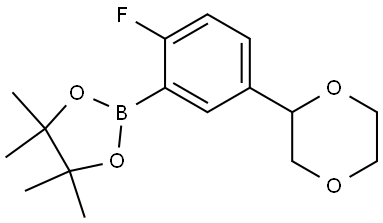 2-(5-(1,4-dioxan-2-yl)-2-fluorophenyl)-4,4,5,5-tetramethyl-1,3,2-dioxaborolane Struktur