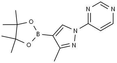 4-(3-methyl-4-(4,4,5,5-tetramethyl-1,3,2-dioxaborolan-2-yl)-1H-pyrazol-1-yl)pyrimidine Struktur