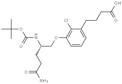 (S)-4-(3-((5-amino-2-((tert-butoxycarbonyl)amino)-5-oxopentyl)oxy)-2-chlorophenyl)butanoic acid Struktur