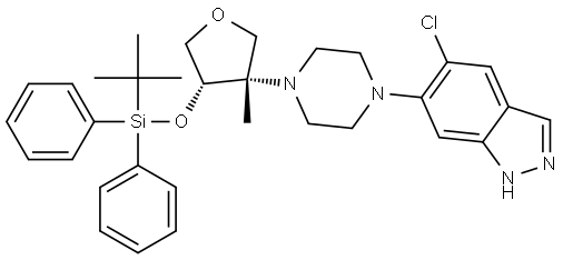 6-{4-[(3S,4R)-4-[(tert-butyldiphenylsilyl)oxy]-3-methyloxolan-3-yl]piperazin-1-yl}-5-chloro-1H-indazole Struktur