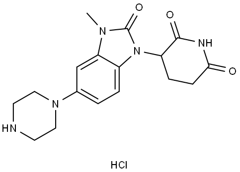 2,6-Piperidinedione, 3-[2,3-dihydro-3-methyl-2-oxo-5-(1-piperazinyl)-1H-benzimidazol-1-yl]-, hydrochloride (1:1) Struktur