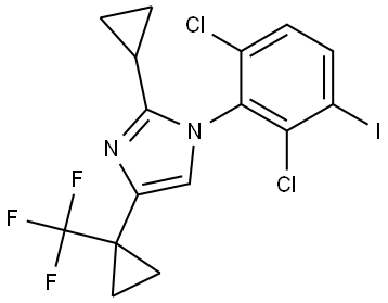 2-cyclopropyl-1-(2,6-dichloro-3-iodophenyl)-4-(1-(trifluoromethyl)cyclopropyl)-1H-imidazole Struktur