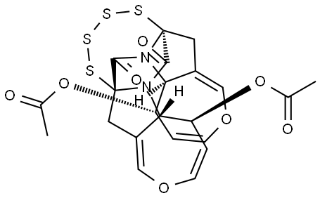 8H,16H-7a,15a-Epitetrathio-7H,15H-bisoxepino[3',4':4,5]pyrrolo[1,2-a:1',2'-d]pyrazine-7,15-dione, 5,13-bis(acetyloxy)-5,5a,13,13a-tetrahydro-, [5S-(5α,5aα,7aβ,13α,13aα,15aβ)]- (9CI) Struktur