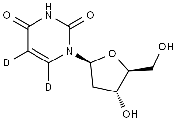 1-((2S,4R,5S)-4-hydroxy-5-(hydroxymethyl)tetrahydrofuran-2-yl)pyrimidine-2,4(1H,3H)-dione-5,6-d2 Struktur