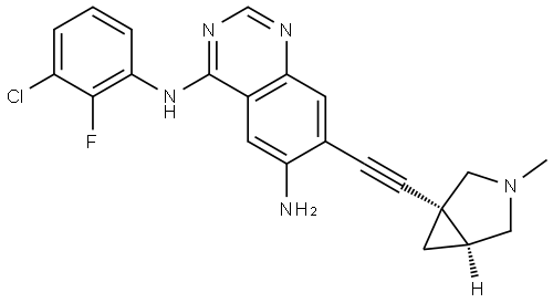 N4-(3-chloro-2-fluorophenyl)-7-(((1R,5S)-3-methyl-3-azabicyclo[3.1.0]hexan-1-yl)ethynyl)quinazoline-4,6-diamine Struktur