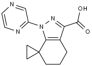 1'-(pyrazin-2-yl)-1',4',5',6'-tetrahydrospiro[cyclopropane-1,7'-indazole]-3'-carboxylic acid Struktur