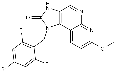 1-(4-bromo-2,6-difluorobenzyl)-7-methoxy-1,3-dihydro-2H-imidazo[4,5-c][1,8]naphthyridin-2-one Struktur