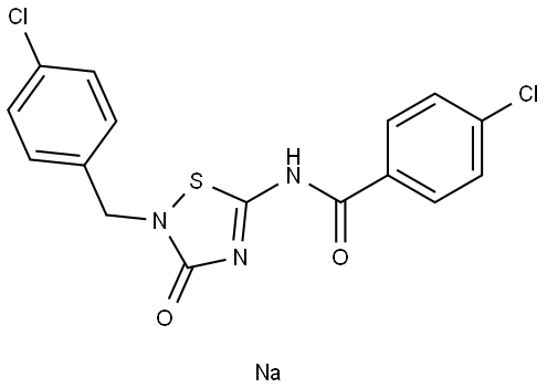 Benzamide, 4-chloro-N-[2-[(4-chlorophenyl)methyl]-2,3-dihydro-3-oxo-1,2,4-thiadiazol-5-yl]-, sodium salt (1:1) Struktur