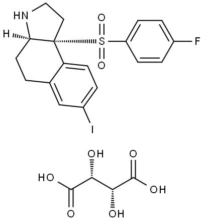 (3aR,9bR)-9b-((4-fluorophenyl)sulfonyl)-7-iodo-2,3,3a,4,5,9b-hexahydro-1H-benzo[e]indol-3-ium (2R,3R)-3-carboxy-2,3-dihydroxypropanoate Struktur