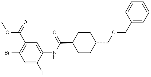 Methyl 5-(trans-4-((Benzyloxy)methyl)cyclohexane-1-carboxamido)-2-bromo-4-iodobenzoate Struktur