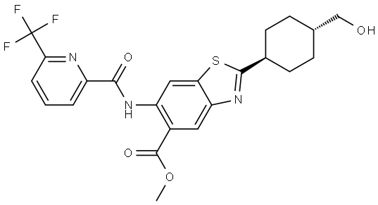 Methyl 2-(trans-4-(Hydroxymethyl)cyclohexyl)-6-(6-(trifluoromethyl)picolinamido)benzo[d]thiazole-5-carboxylate Struktur