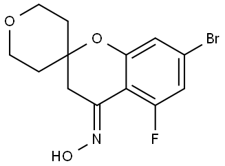 Spiro[2H-1-benzopyran-2,4′-[4H]pyran]-4(3H)-one, 7-bromo-5-fluoro-2′,3′,5′,6′-tetrahydro-, oxime, (4E)- Struktur