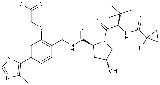 2-(2-(((2S,4R)-1-((S)-2-(1-氟環(huán)丙烷-1-羧酰胺基)-3,3-二甲基丁?；?-4-羥基吡咯烷-2-甲酰胺基)甲基)-5-(4-甲基噻唑-5-基)苯氧基)乙酸, 2697188-31-9, 結構式