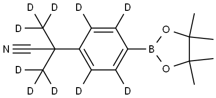 2-(methyl-d3)-2-(4-(4,4,5,5-tetramethyl-1,3,2-dioxaborolan-2-yl)phenyl-2,3,5,6-d4)propanenitrile-3,3,3-d3 Struktur