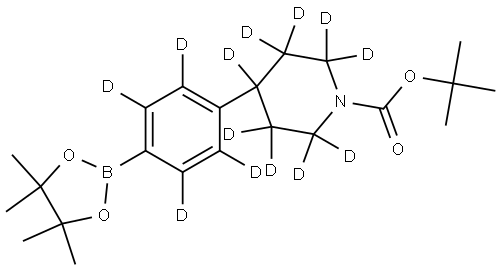 tert-butyl 4-(4-(4,4,5,5-tetramethyl-1,3,2-dioxaborolan-2-yl)phenyl-2,3,5,6-d4)piperidine-1-carboxylate-2,2,3,3,4,5,5,6,6-d9 Struktur