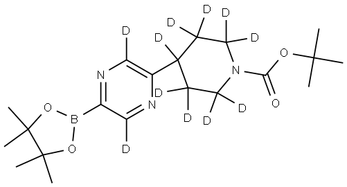 tert-butyl 4-(5-(4,4,5,5-tetramethyl-1,3,2-dioxaborolan-2-yl)pyrazin-2-yl-3,6-d2)piperidine-1-carboxylate-2,2,3,3,4,5,5,6,6-d9 Struktur