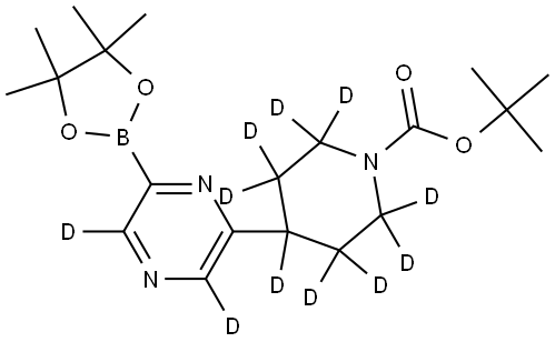 tert-butyl 4-(6-(4,4,5,5-tetramethyl-1,3,2-dioxaborolan-2-yl)pyrazin-2-yl-3,5-d2)piperidine-1-carboxylate-2,2,3,3,4,5,5,6,6-d9 Struktur