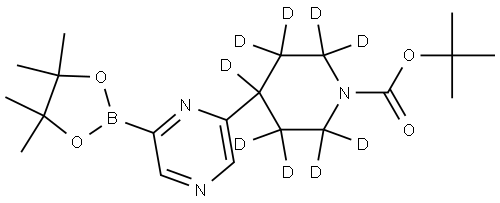 tert-butyl 4-(6-(4,4,5,5-tetramethyl-1,3,2-dioxaborolan-2-yl)pyrazin-2-yl)piperidine-1-carboxylate-2,2,3,3,4,5,5,6,6-d9 Struktur