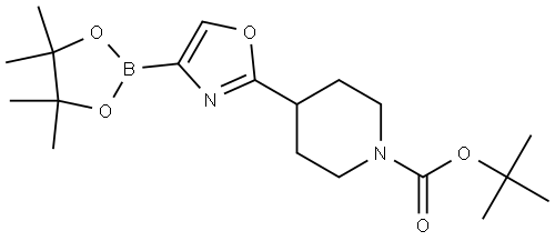 tert-butyl 4-(4-(4,4,5,5-tetramethyl-1,3,2-dioxaborolan-2-yl)oxazol-2-yl)piperidine-1-carboxylate Struktur