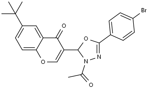 3-(3-acetyl-5-(4-bromophenyl)-2,3-dihydro-1,3,4-oxadiazol-2-yl)-6-(tert-butyl)-4H-chromen-4-one Struktur