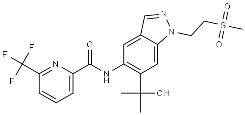 N-[6-(1-hydroxy-1-methyl-ethyl)-1-(2-methylsulfonylethyl)indazol-5-yl]-6-(trifluoromethyl)pyridine-2-carboxamide Struktur