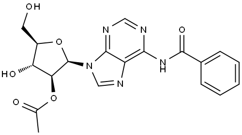 2'-Acetyl-N6-benzoyl-β-D-arabinofuranosyl-adenine Struktur