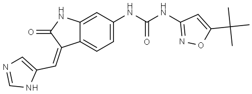 Urea, N-[(3Z)-2,3-dihydro-3-(1H-imidazol-5-ylmethylene)-2-oxo-1H-indol-6-yl]-N′-[5-(1,1-dimethylethyl)-3-isoxazolyl]- Struktur