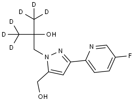 2-((3-(5-fluoropyridin-2-yl)-5-(hydroxymethyl)-1H-pyrazol-1-yl)methyl)propan-1,1,1,3,3,3-d6-2-ol Struktur