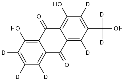 1,8-dihydroxy-3-(hydroxymethyl-d2)anthracene-9,10-dione-2,4,5,6,7-d5 Struktur