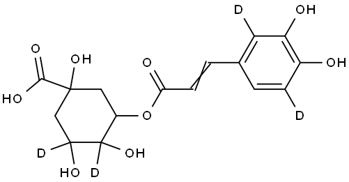 (E)-3-((3-(3,4-dihydroxyphenyl-2,5-d2)acryloyl)oxy)-1,4,5-trihydroxycyclohexane-1-carboxylic-4,5-d2 acid Struktur