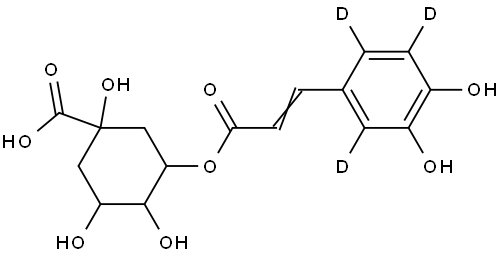 (E)-3-((3-(3,4-dihydroxyphenyl-2,5,6-d3)acryloyl)oxy)-1,4,5-trihydroxycyclohexane-1-carboxylic acid Struktur