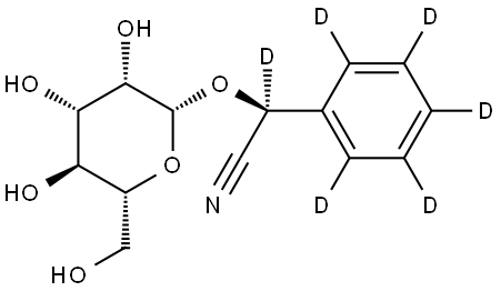 (S)-2-(phenyl-d5)-2-(((2R,3S,4S,5S,6R)-3,4,5-trihydroxy-6-(hydroxymethyl)tetrahydro-2H-pyran-2-yl)oxy)acetonitrile-d Struktur