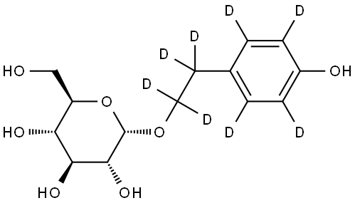 (2R,3S,4S,5R,6S)-2-(hydroxymethyl)-6-(2-(4-hydroxyphenyl-2,3,5,6-d4)ethoxy-1,1,2,2-d4)tetrahydro-2H-pyran-3,4,5-triol Struktur