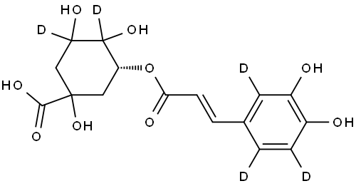 (3R)-3-(((E)-3-(3,4-dihydroxyphenyl-2,5,6-d3)acryloyl)oxy)-1,4,5-trihydroxycyclohexane-1-carboxylic-4,5-d2 acid Struktur