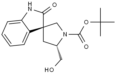 tert-butyl (3R,5'S)-5'-(hydroxymethyl)-2-oxospiro[indoline-3,3'-pyrrolidine]-1'-carboxylate Struktur