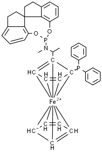 (1S)-1-(Diphenylphosphino)-2-[(1S)-1-[methyl[(11aR)-10,11,12,13-tetrahydrodiindeno[7,1-de:1′,7′-fg][1,3,2]dioxaphosphocin-5-yl]amino]ethyl]ferrocene Struktur