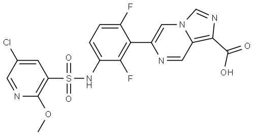 6-(3-((5-chloro-2-methoxypyridine)-3-sulfonamido)-2,6-difluorophenyl)imidazo[1,5-a]pyrazine-1-carboxylic acid Struktur