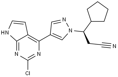 1H-Pyrazole-1-propanenitrile, 4-(2-chloro-7H-pyrrolo[2,3-d]pyrimidin-4-yl)-β-cyclopentyl-, (βR)- Struktur