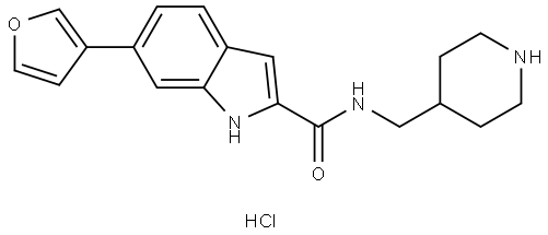 6-(呋喃-3-基)-N-(哌啶-4-基甲基)-1H-吲哚-2-甲酰胺鹽酸鹽, 2832876-91-0, 結構式